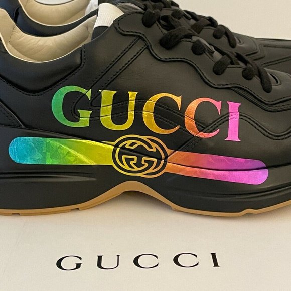 Size 7.5 G - Gucci Rhyton Cosmic Rainbow Black Leather Sneaker - Picture 8 of 9